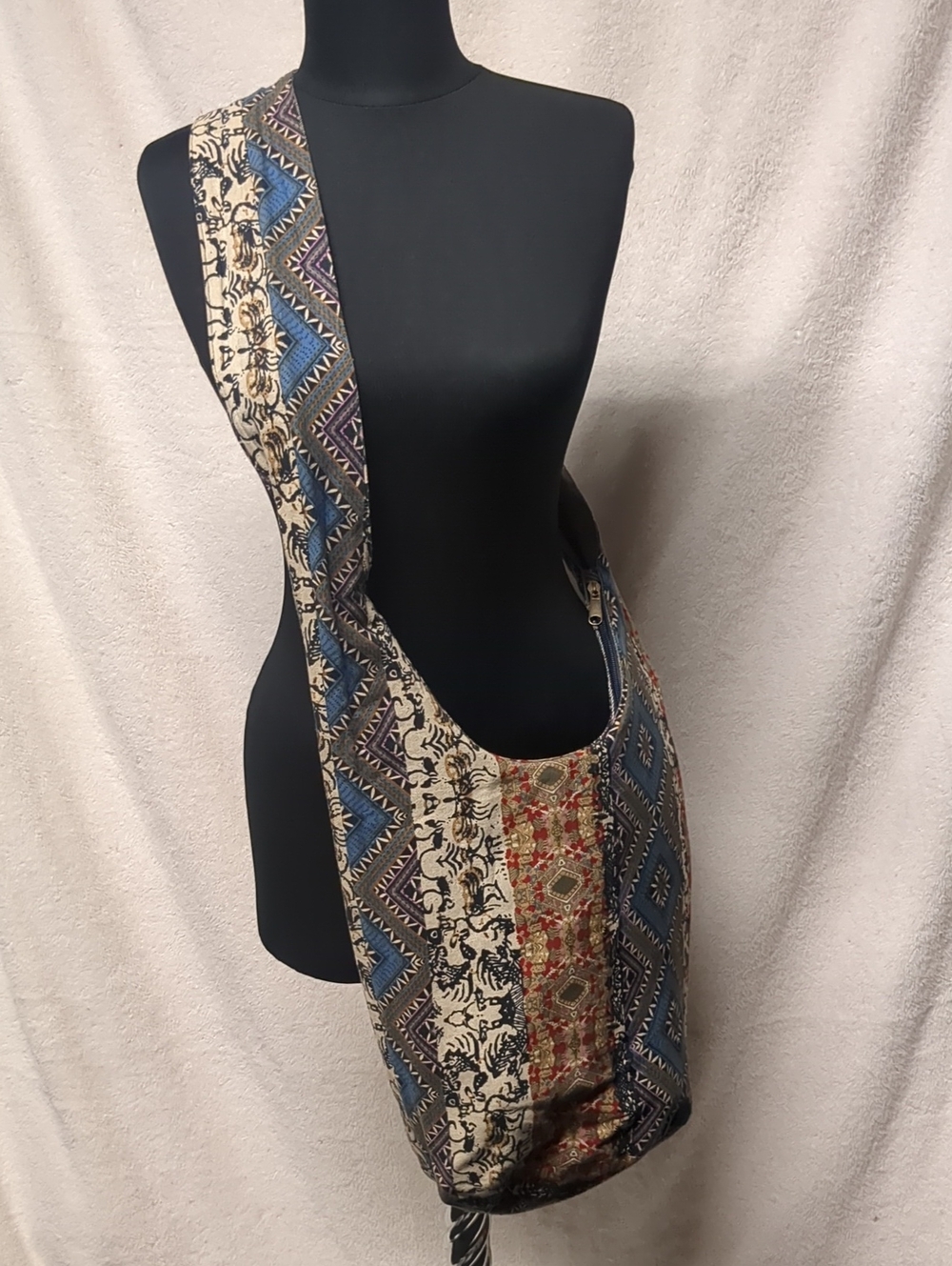 Bohemian Patchwork Crossbody Bag - Blue Multi